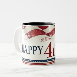 Tasse 2 Couleurs Joyeux 4 juillet - Drapeau américain design vintag
