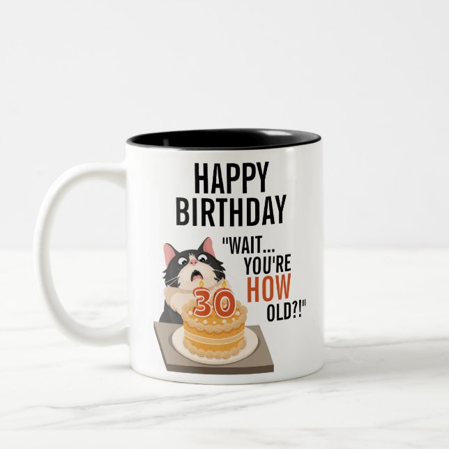 Tasse 2 Couleurs Joyeux anniversaire 30e Humour Chat noir et blanc  (Gauche)