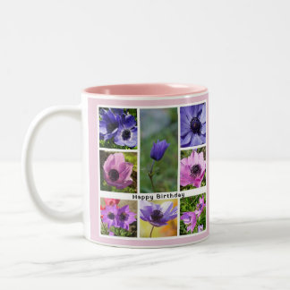 Tasse 2 Couleurs Joyeux Anniversaire Anémone Photo Collage