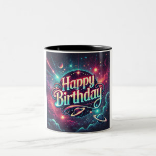 Tasse 2 Couleurs Joyeux anniversaire Galaxie cosmique