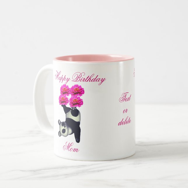 Tasse 2 Couleurs Joyeux Anniversaire Maman Panda Ours Personnalisé (Devant gauche)