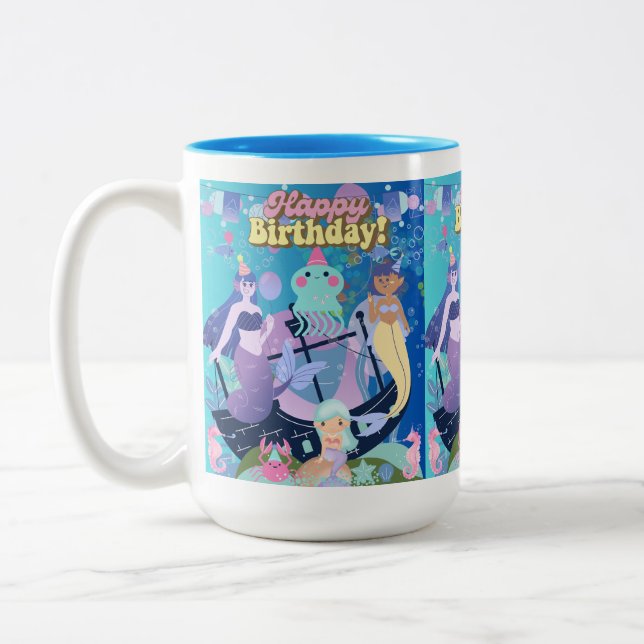 Tasse 2 Couleurs Joyeux anniversaire ! mignonne sirène (Gauche)