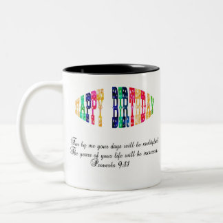 Tasse 2 Couleurs Joyeux Anniversaire Proverbes 9:11 Bible Verse 