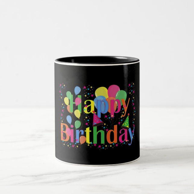 Tasse 2 Couleurs Joyeux Ballons de fête d'anniversaire (Centre)