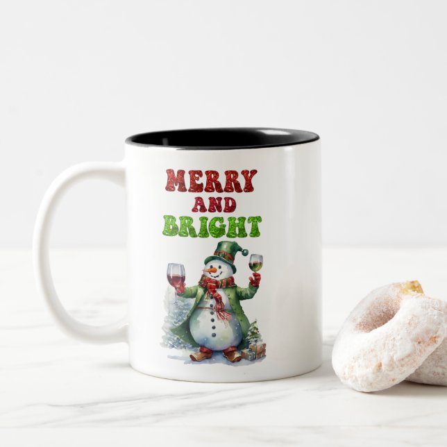Tasse 2 Couleurs Joyeux bonhomme de neige (Avec donut)