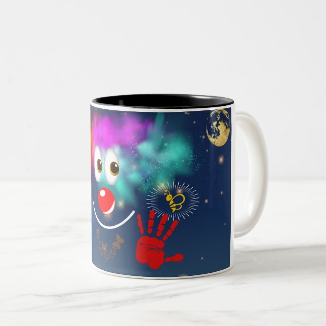 Tasse 2 Couleurs Joyeux clown, étoiles et ciel (Devant droit)