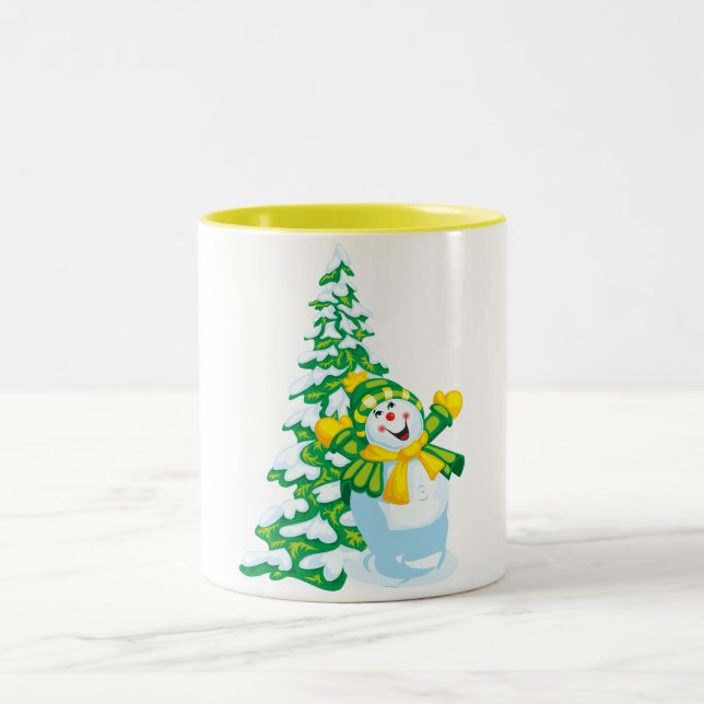 Tasse 2 Couleurs Joyeux dessin de Snowman (Centre)