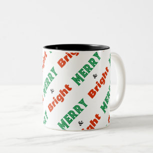 Tasse 2 Couleurs Joyeux et Lumineux Noël Rouge Vert Blanc Festif