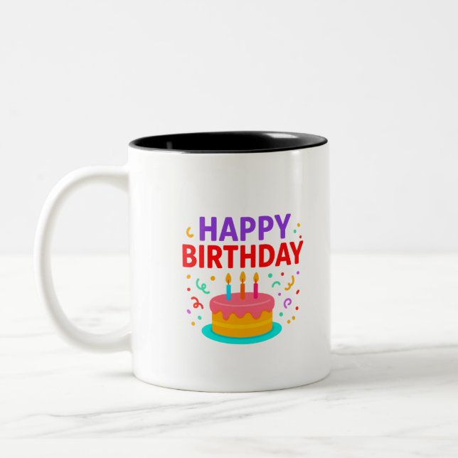 Tasse 2 Couleurs Joyeux gâteau d'anniversaire Graphic (Gauche)