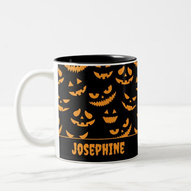 Tasse 2 Couleurs Joyeux Halloween Déplaisant Citrouilles visages (Gauche)