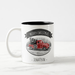 Tasse 2 Couleurs Joyeux Joyeux de canard rouge Vintage Nom de Noël 
