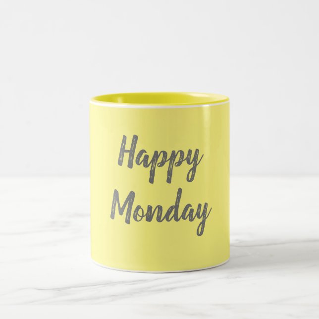 Tasse 2 Couleurs Joyeux lundi sur le arrière - plan jaune (Centre)