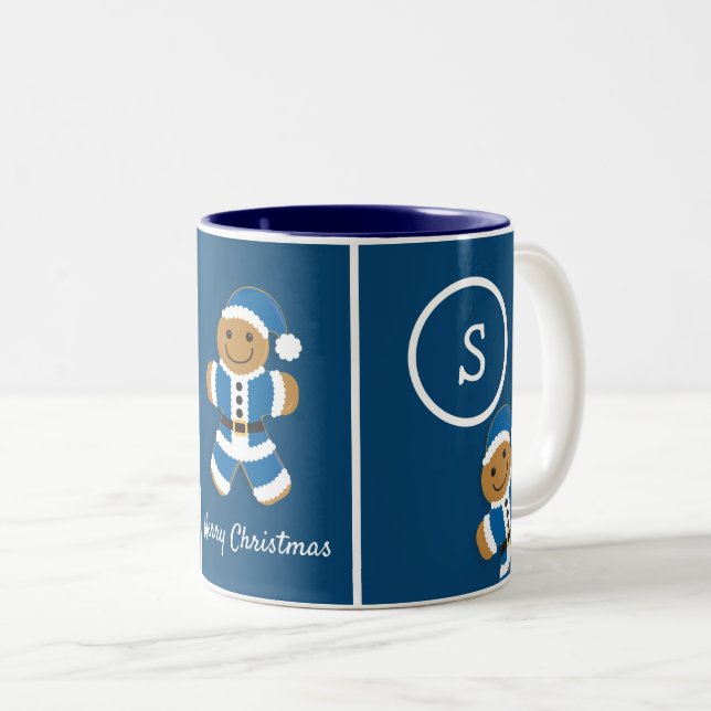 Tasse 2 Couleurs Joyeux Monogramme de Noël Pain d'épice Père Noël B (Devant droit)