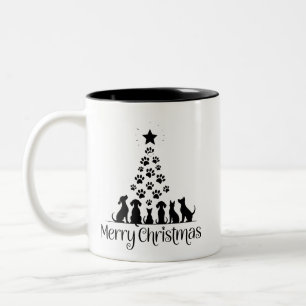 Tasse 2 Couleurs Joyeux Noël Arbre Patte Amoureux de Chien Amoureux