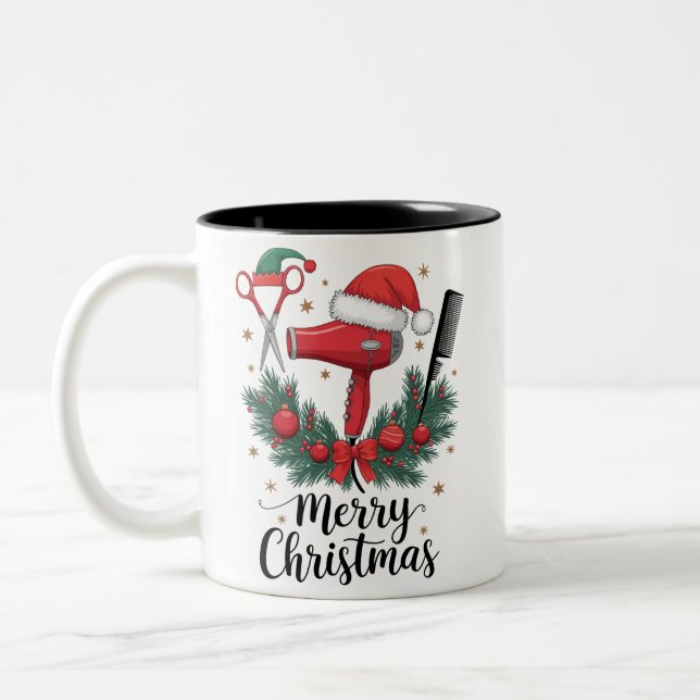 Tasse 2 Couleurs Joyeux Noël coiffeur coiffeur Xmas coiffure (Gauche)