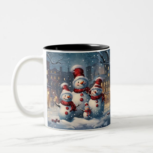 Tasse 2 Couleurs Joyeux Noël de famille Snowman (Gauche)