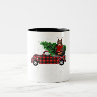 Tasse 2 Couleurs Joyeux Noël Doberman Pinscher Camion Rouge Noël No