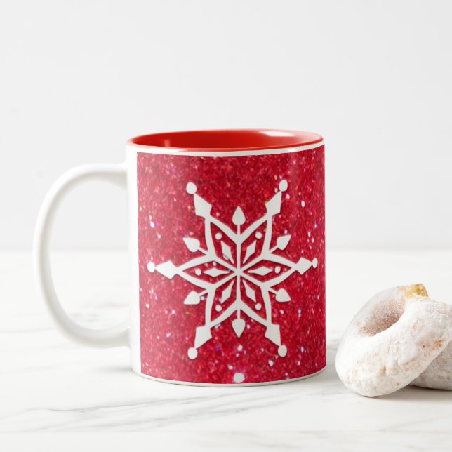 Tasse 2 Couleurs "Joyeux Noël" Elégante Parties scintillant Rouge F (Avec donut)
