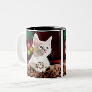 Tasse 2 Couleurs Joyeux Noël mignonne adorable Kitty Cat