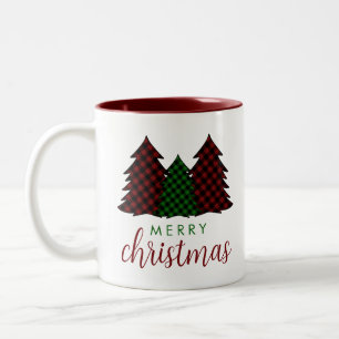 Tasse 2 Couleurs Joyeux Noël Plaid Arbre de Noël Motif