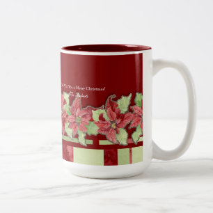 Tasse 2 Couleurs Joyeux Noël Poinsettia Boug Cadeau Personnalisé