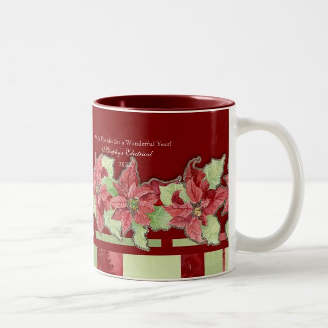 Tasse 2 Couleurs Joyeux Noël Poinsettia Business Personnalisé (Droit)