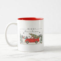 Joyeux Noël Retro Vintage Camion rouge avec arbre