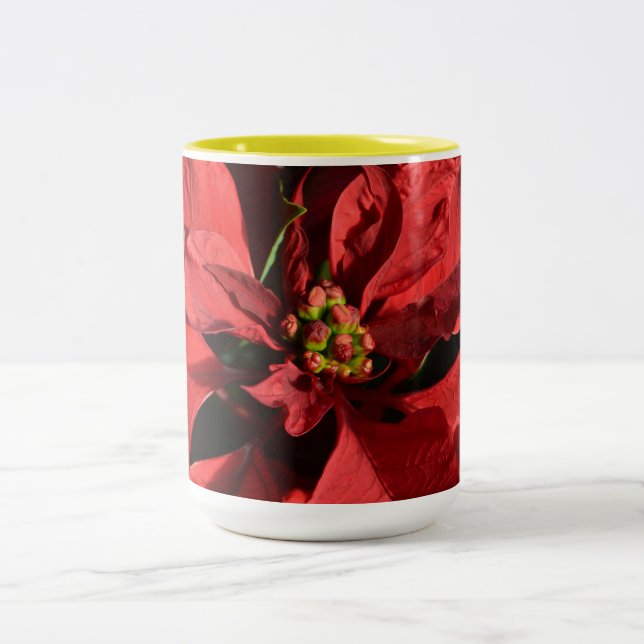 Tasse 2 Couleurs Joyeux Noël Rouge Curly Poinsettia (Centre)