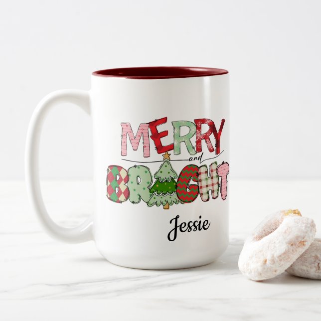 Tasse 2 Couleurs Joyeux Noël rouge vif (Avec donut)