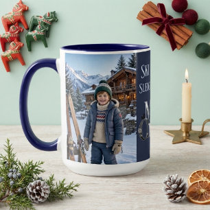 Tasse 2 Couleurs Joyeux Noël Ski Toute la Journée Bleu Nuit Photo A