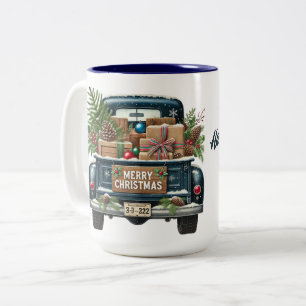 Tasse 2 Couleurs Joyeux Noël Vintage Blue Truck