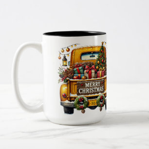 Tasse 2 Couleurs Joyeux Noël Vintage Camion jaune