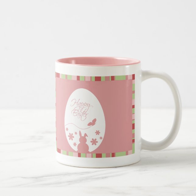 Tasse 2 Couleurs Joyeux OEuf de Pâques rose pastel moderne (Droit)