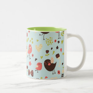 Tasse 2 Couleurs Joyeux oiseaux dans les champs de fleurs