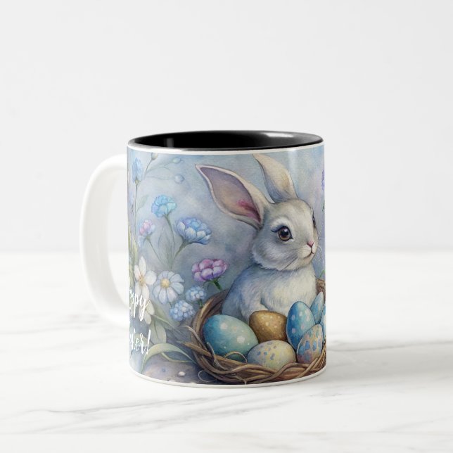 Tasse 2 Couleurs Joyeux Pâques. Lapin de Pâques. (Devant gauche)