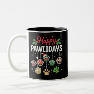 Tasse 2 Couleurs Joyeux Pawlidays Drôle de Noël Patte de chien Xmas