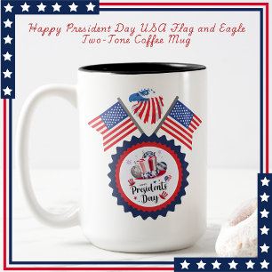 Tasse 2 Couleurs Joyeux président Day USA Drapeau et aigle