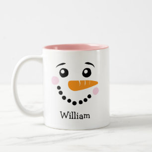 Tasse 2 Couleurs Joyeux Snowman visage Nom personnalisé Fête