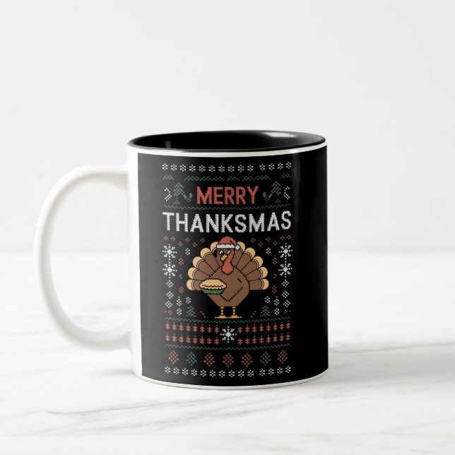 Tasse 2 Couleurs Joyeux Thanksmans Noël Thanksgiving Turquie (Gauche)