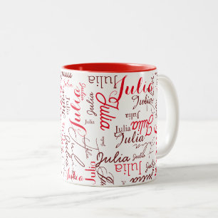 Tasse 2 Couleurs Julia Custom Red Script Nom répétant partout