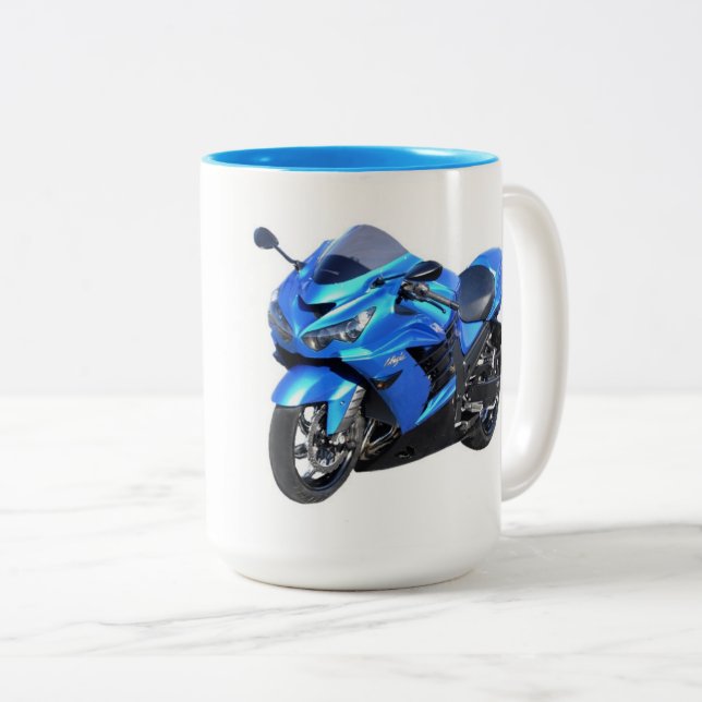 Tasse 2 Couleurs Kawasaki ZX-14R Ninja (Bleu) (Devant droit)