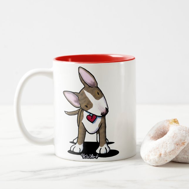 Tasse 2 Couleurs KiniArt Brindle Bull Terrier (Avec donut)
