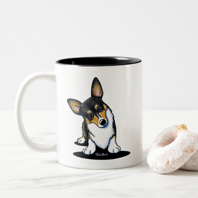 Tasse 2 Couleurs KiniArt Tri Curious Corgi (Avec donut)