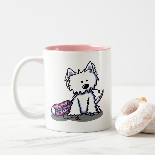 Tasse 2 Couleurs KiniArt Westie Le Chien (Avec donut)