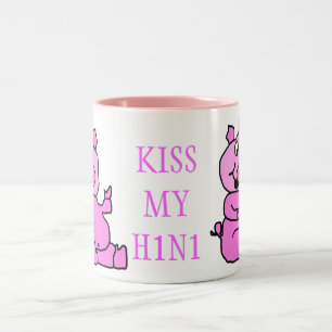 Tasse 2 Couleurs "KISS MY H1N1" Cochon rose en céramique