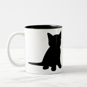 Tasse 2 Couleurs Kitten assis Silhouette Chat noir blanc