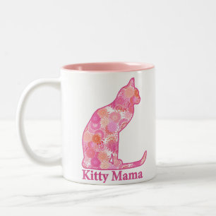 Tasse 2 Couleurs Kitty Mama assis chat en Motif fractal rose