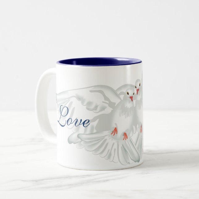 Tasse 2 Couleurs La colombe de café aime la paix (Devant gauche)