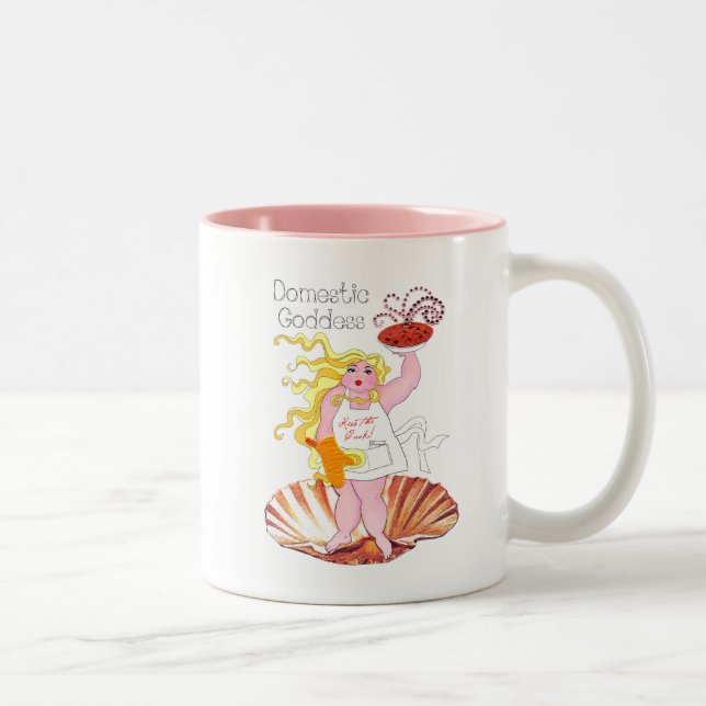 Tasse 2 Couleurs "La déesse domestique" - Embrasse la cuisinière !  (Droit)
