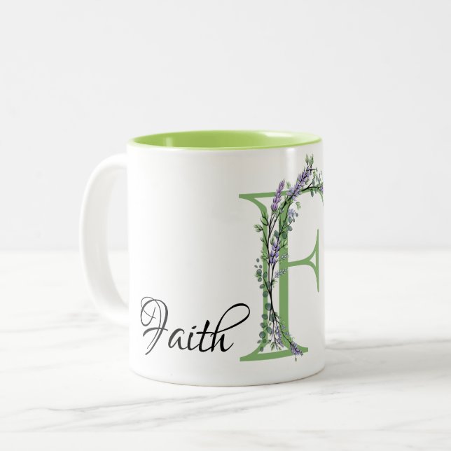 Tasse 2 Couleurs La lettre F Lavender Eucalyptus monogrammed (Devant gauche)